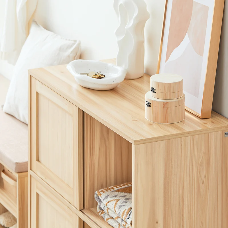 SoBuy FSB87-N Buffet Meuble de Rangement avec 2 Portes Coulissantes, Commode Multifonction pour Entrée Salon Cuisine – 80x35x87 cm, Naturel