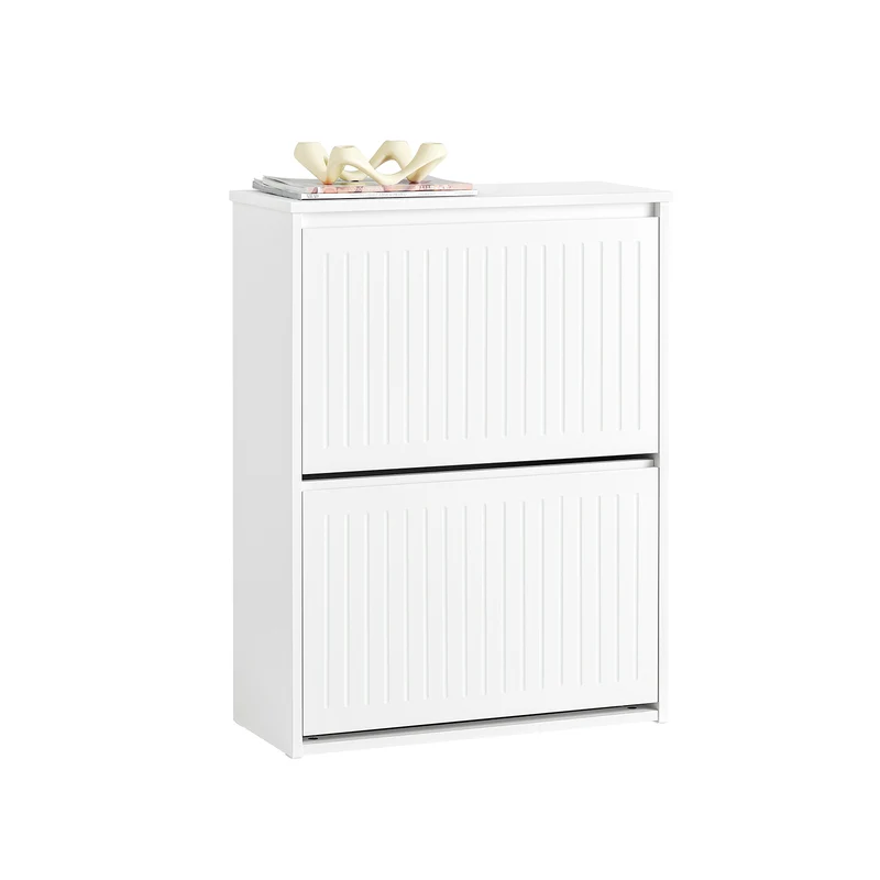 SoBuy FSR165-K-W Meuble à Chaussures à Abattants 2 Niveaux – Rangement Discret pour Entrée – 61x26x81 cm Blanc
