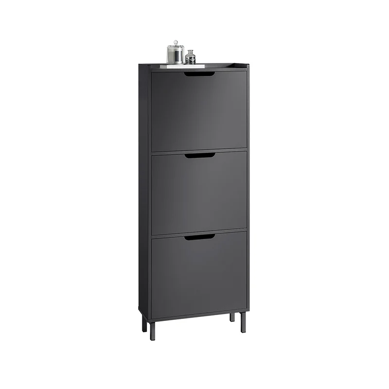 SoBuy FSR151-H-SCH Armoire à Chaussures Ultra-Slim 19 cm | 3 Abattants, 6–8 Paires, Noir