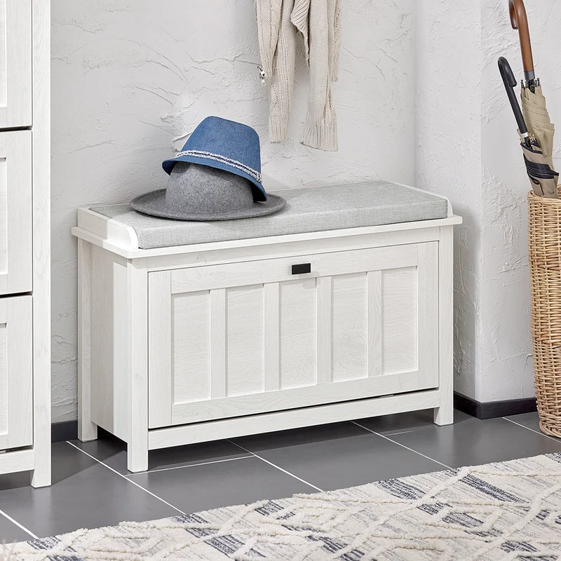 SoBuy FSR161-W Banc à Chaussures avec Coussin Rembourré et 1 Abattant pour Entrée Couloir – 80x30x50 cm, Blanc