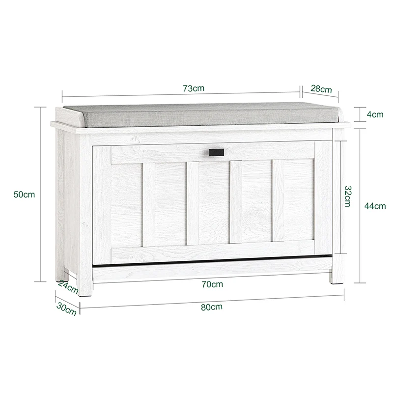 SoBuy FSR161-W Banc à Chaussures avec Coussin Rembourré et 1 Abattant pour Entrée Couloir – 80x30x50 cm, Blanc