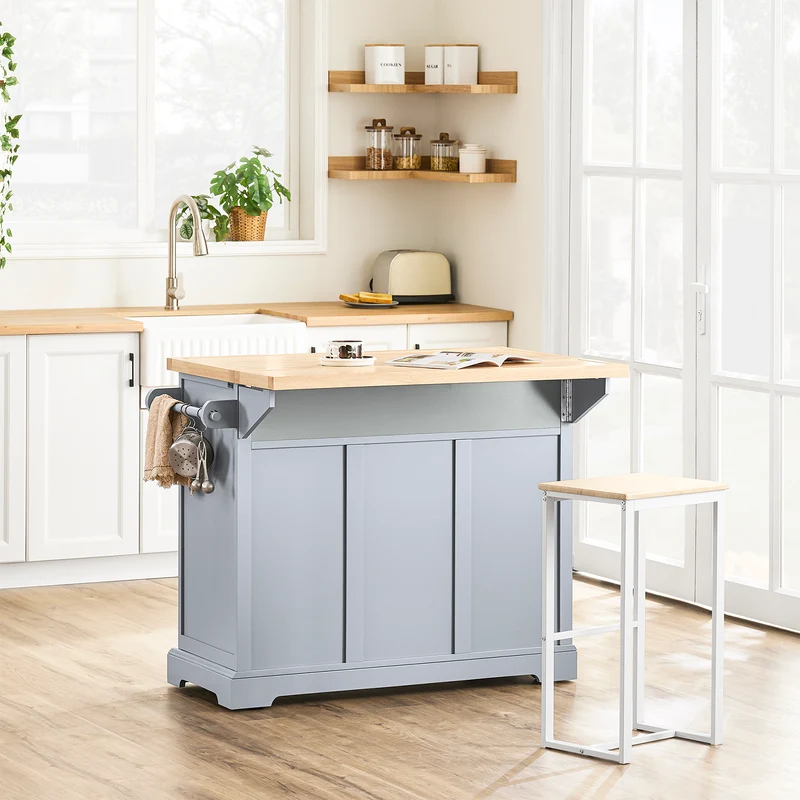 SoBuy FKW71-II-HG Ìlot Cuisine Mobile avec Plan Extensible – Gain de Place, Gris