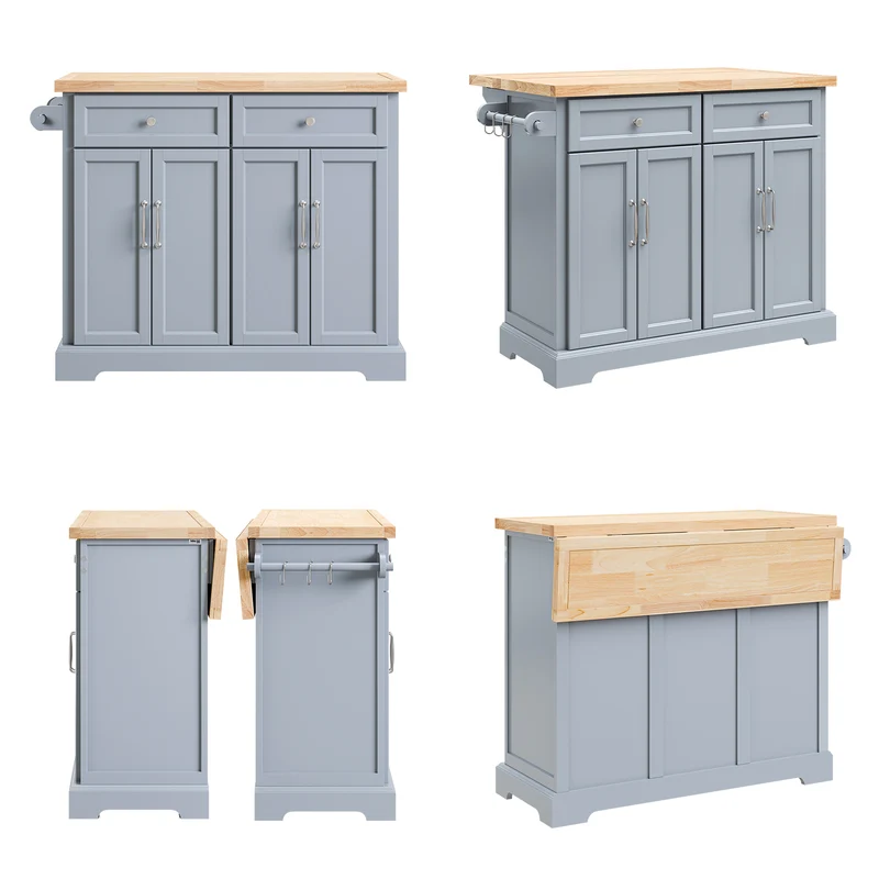 SoBuy FKW71-II-HG Ìlot Cuisine Mobile avec Plan Extensible – Gain de Place, Gris