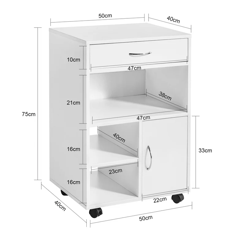 SoBuy FBT106-W Support Imprimante Roulant Bureau Mobile Caisson Meuble de Rangement Bureau avec tiroir et porte Blanc