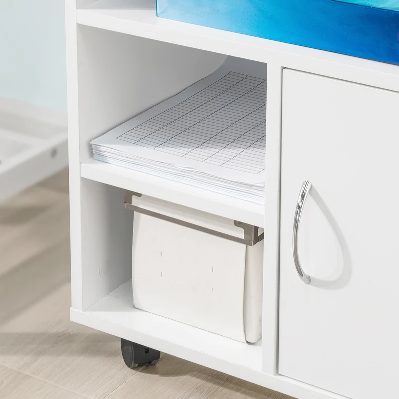 SoBuy FBT106-W Support Imprimante Roulant Bureau Mobile Caisson Meuble de Rangement Bureau avec tiroir et porte Blanc