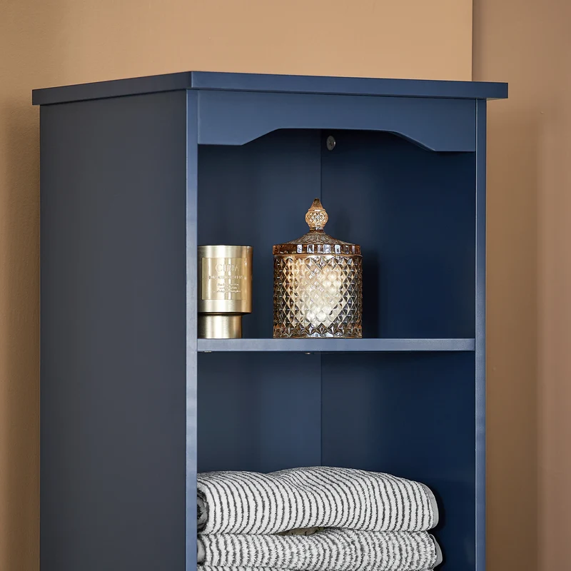 SoBuy BZR112-B Colonne Salle de Bain avec 3 Étagères et 1 Tiroir – L35×P30×H170 cm, Charge 40 kg, MDF E1, Bleu