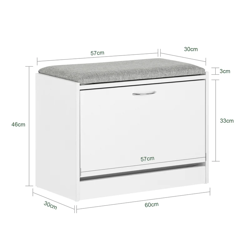 SoBuy FSR16-HG Banc à Chaussures avec 1 Abattant et Coussin Rembourré, Coffre de Rangement pour Entrée – 60x30x46 cm, Gris