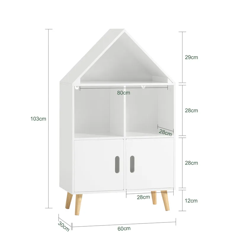 SoBuy KMB58-W Bibliothèque Enfant avec 2 Compartiments et 2 Portes, pour Chambre d’Enfant, Rangement Optimisé, Design Fonctionnel – L63×P30×H103 cm, Blanc