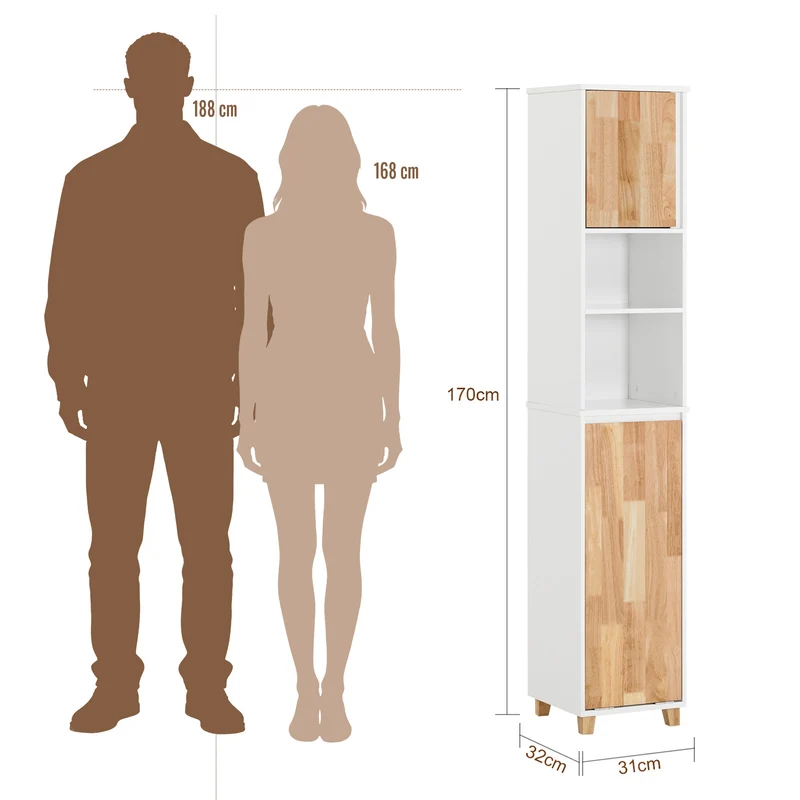 SoBuy BZR74-W Colonne Salle de Bain Style Naturel avec Panier à Linge – Blanc Bois, 170 cm
