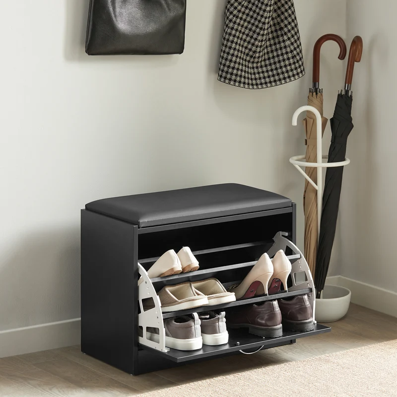 SoBuy FSR16-SCH Banc Armoire à Chaussures 1 abattant avec Coussin Meuble d’entrée Coffre Rangement pour Chaussures, N