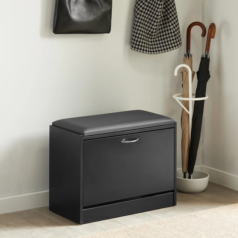 SoBuy FSR16-SCH Banc Armoire à Chaussures 1 abattant avec Coussin Meuble d’entrée Coffre Rangement pour Chaussures, N