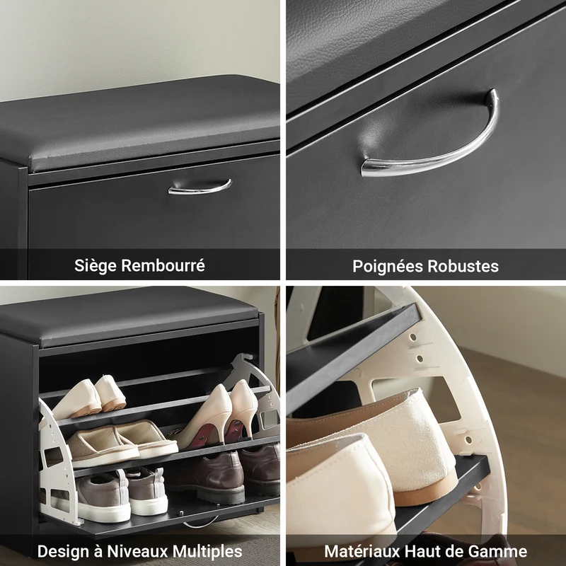SoBuy FSR16-SCH Banc Armoire à Chaussures 1 abattant avec Coussin Meuble d’entrée Coffre Rangement pour Chaussures, N