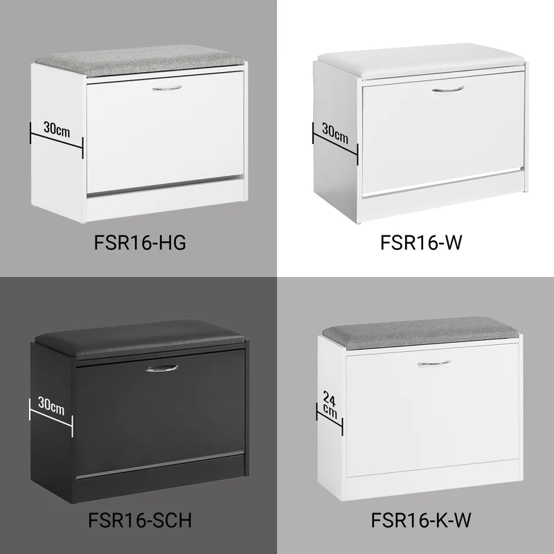 SoBuy FSR16-SCH Banc Armoire à Chaussures 1 abattant avec Coussin Meuble d’entrée Coffre Rangement pour Chaussures, N