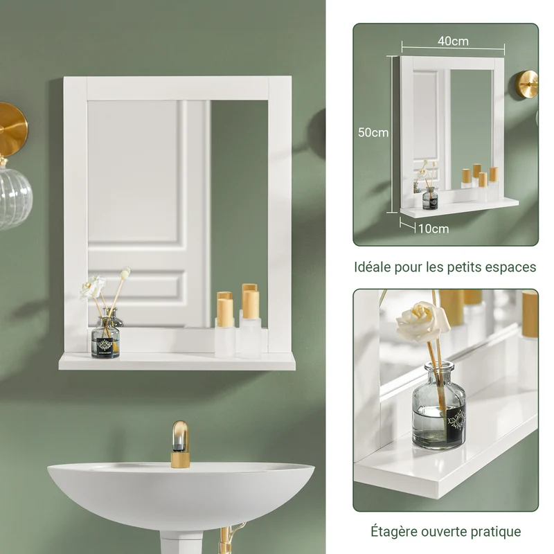SoBuy FRG129-W Armoire Murale Salle de Bain avec Miroir, Format Compact, pour Salle de Bain et WC, Rangement Optimisé, Usage Quotidien – L40×P10×H49 cm, Blanc