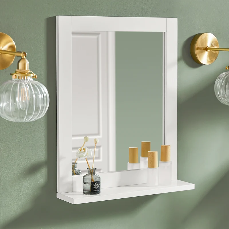 SoBuy FRG129-W Armoire Murale Salle de Bain avec Miroir, Format Compact, pour Salle de Bain et WC, Rangement Optimisé, Usage Quotidien – L40×P10×H49 cm, Blanc