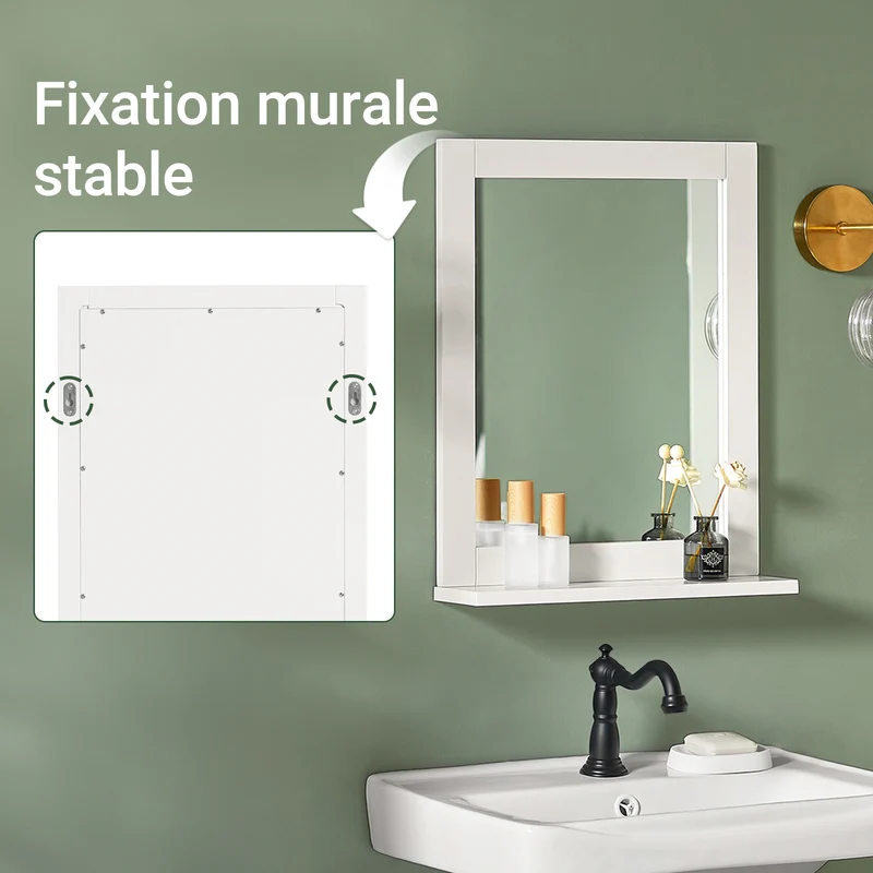 SoBuy FRG129-W Armoire Murale Salle de Bain avec Miroir, Format Compact, pour Salle de Bain et WC, Rangement Optimisé, Usage Quotidien – L40×P10×H49 cm, Blanc
