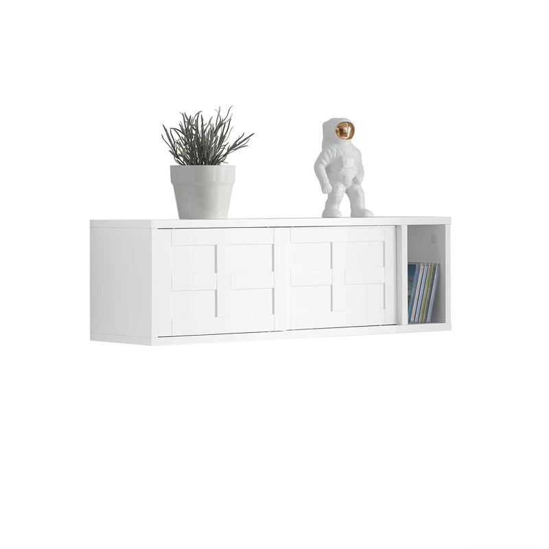 SoBuy FHK18-W Étagère Murale avec 2 Portes Coulissantes, Rangement Optimisé, Design Fonctionnel, Usage Quotidien, Format Pratique – L75×P20×H23 cm, Blanc