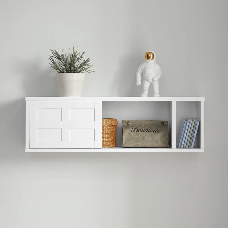 SoBuy FHK18-W Étagère Murale avec 2 Portes Coulissantes, Rangement Optimisé, Design Fonctionnel, Usage Quotidien, Format Pratique – L75×P20×H23 cm, Blanc