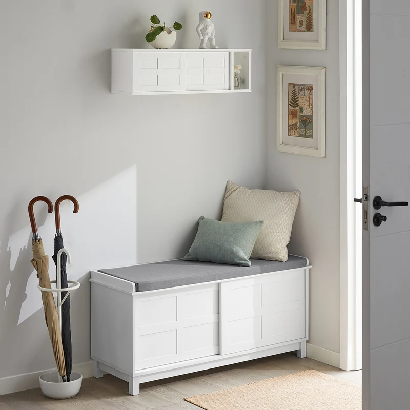 SoBuy FHK18-W Étagère Murale avec 2 Portes Coulissantes, Rangement Optimisé, Design Fonctionnel, Usage Quotidien, Format Pratique – L75×P20×H23 cm, Blanc