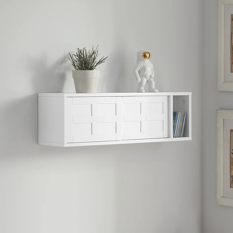 SoBuy FHK18-W Étagère Murale avec 2 Portes Coulissantes, Rangement Optimisé, Design Fonctionnel, Usage Quotidien, Format Pratique – L75×P20×H23 cm, Blanc