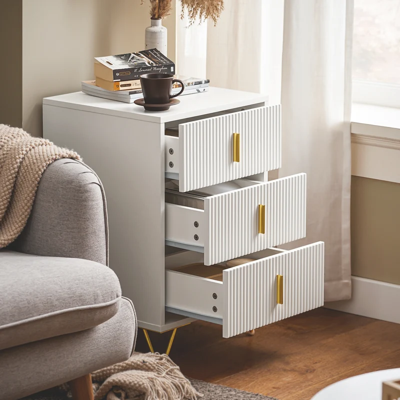 SoBuy FBT115-L-W Table de Chevet - Table de Nuit avec 3 tiroirs, Table d'appoint pour Chambre à Coucher - Meuble de Rangement Moderne, Blanc L40 x P40 x H63 cm
