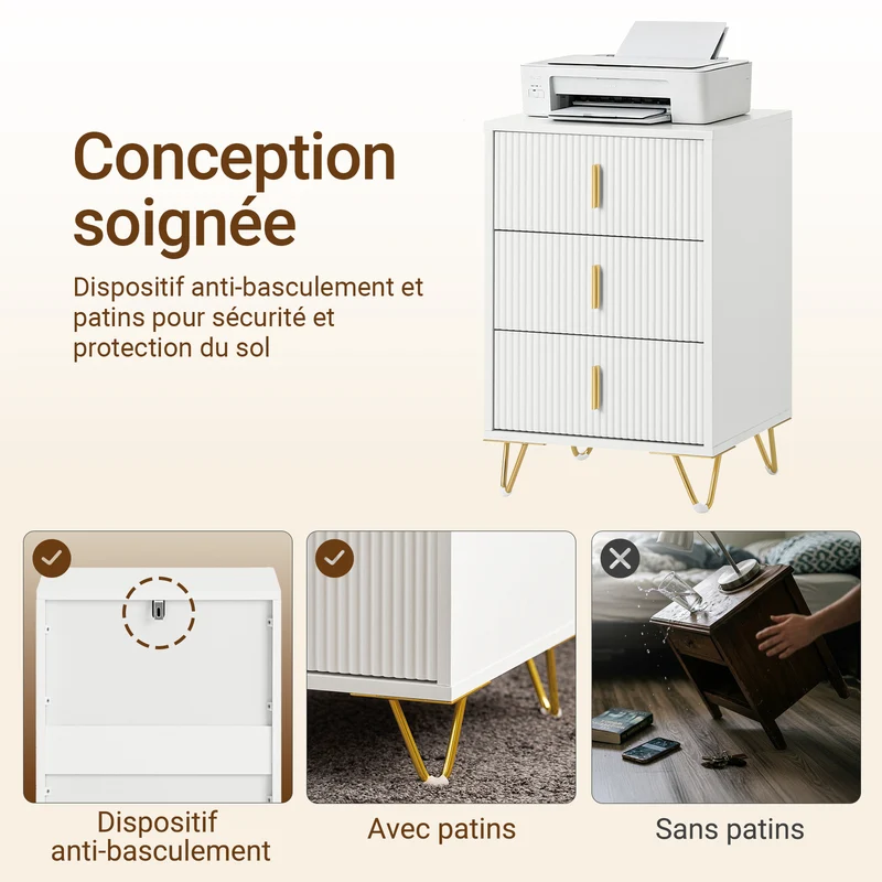SoBuy FBT115-L-W Table de Chevet - Table de Nuit avec 3 tiroirs, Table d'appoint pour Chambre à Coucher - Meuble de Rangement Moderne, Blanc L40 x P40 x H63 cm