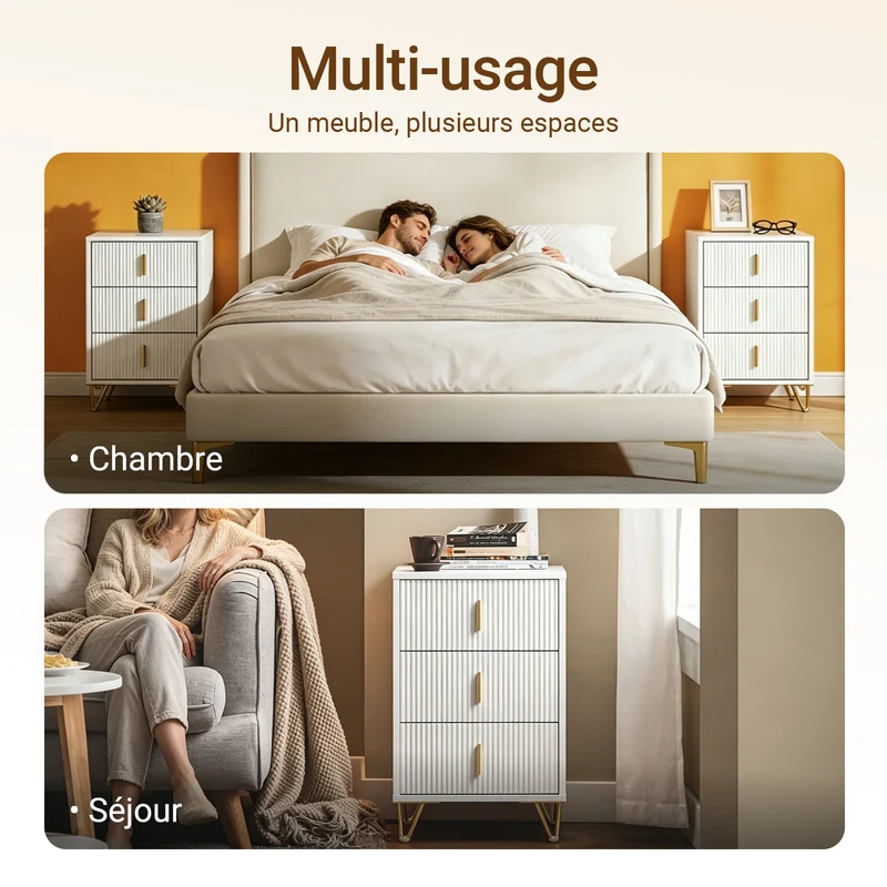 SoBuy FBT115-L-W Table de Chevet - Table de Nuit avec 3 tiroirs, Table d'appoint pour Chambre à Coucher - Meuble de Rangement Moderne, Blanc L40 x P40 x H63 cm