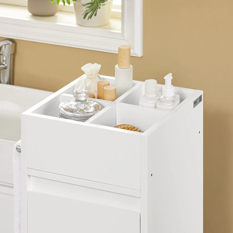 SoBuy BZR29-W Meuble Salle de Bain Petit Espace 30 cm – 3 Tiroirs et Porte-Serviettes Réversible, Blanc