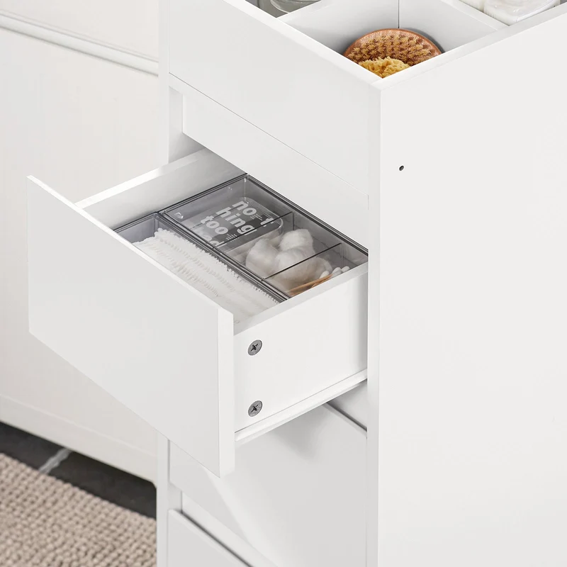 SoBuy BZR29-W Meuble Salle de Bain Petit Espace 30 cm – 3 Tiroirs et Porte-Serviettes Réversible, Blanc