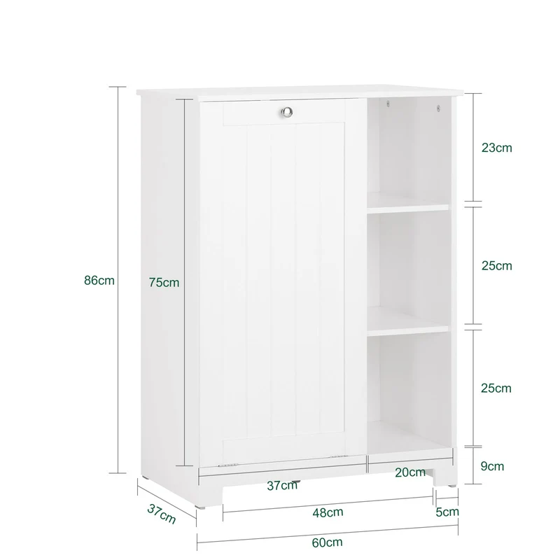 SoBuy BZR105-W Meuble Salle de Bain avec Panier à Linge et 3 Étagères – L60×P37×H86 cm, Charge 70 kg, MDF E1, Blanc