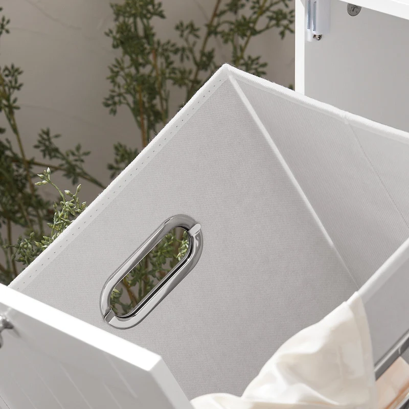 SoBuy BZR105-W Meuble Salle de Bain avec Panier à Linge et 3 Étagères – L60×P37×H86 cm, Charge 70 kg, MDF E1, Blanc