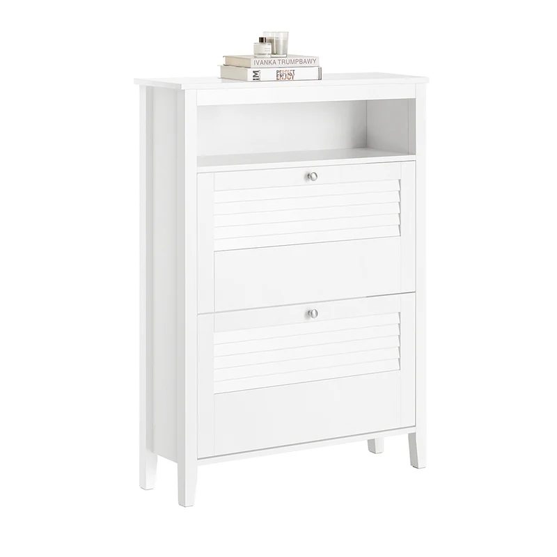 SoBuy FSR152-W Meuble à Chaussures à Abattants 2 Niveaux – Rangement Discret pour Entrée – 80x25x108 cm Blanc