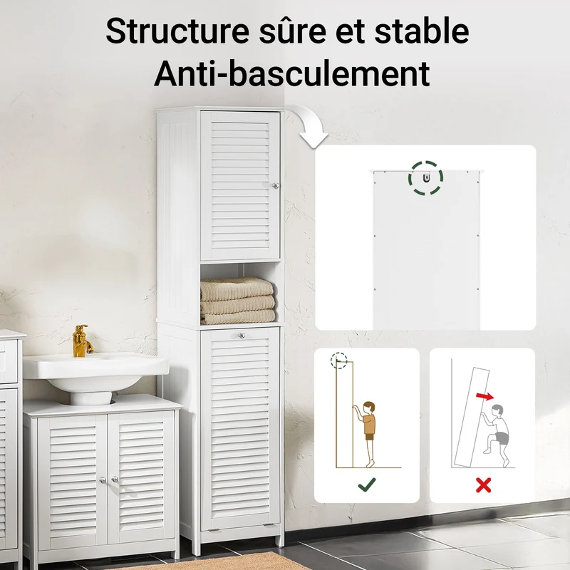 SoBuy BZR124-W Colonne de Salle de Bain avec Panier à Linge Amovible – 40 cm, Blanc