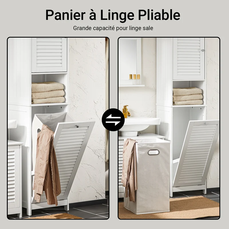 SoBuy BZR124-W Colonne de Salle de Bain avec Panier à Linge Amovible – 40 cm, Blanc