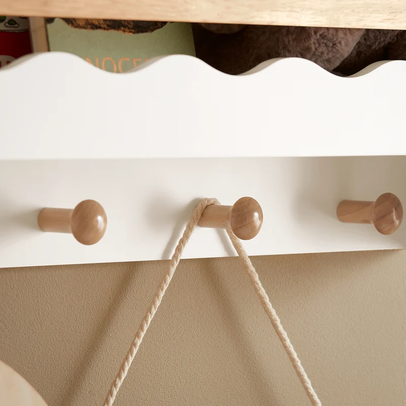 SoBuy KMB78-W Étagère Murale Étagère de Rangement Suspendue Porte-Manteau pour Enfants Étagère à Livres Bibliothèque Murale avec 5 Crochets