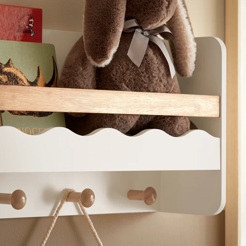 SoBuy KMB78-W Étagère Murale Étagère de Rangement Suspendue Porte-Manteau pour Enfants Étagère à Livres Bibliothèque Murale avec 5 Crochets