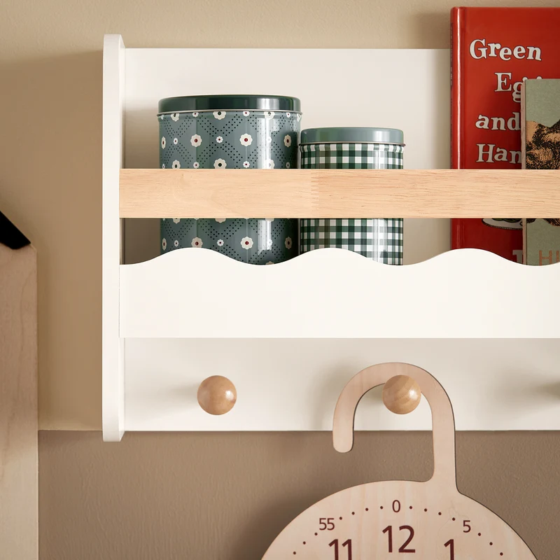 SoBuy KMB78-W Étagère Murale Étagère de Rangement Suspendue Porte-Manteau pour Enfants Étagère à Livres Bibliothèque Murale avec 5 Crochets