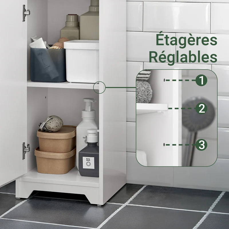 SoBuy BZR109-W Meuble Colonne Salle de Bain 170 cm Slim 30 cm 2 Portes Étagères Réglables Tiroir Anti-Basculement – Blanc