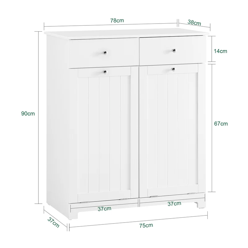 SoBuy BZR33-II-W Meuble Panier à Linge 2 Compartiments 45L – 2 Tiroirs, Gain de Place Salle de Bain, Blanc