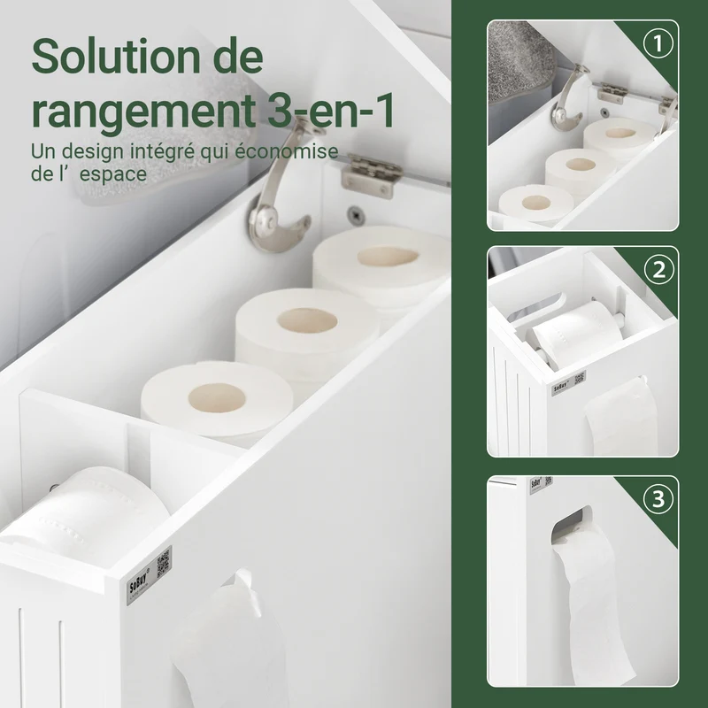 SoBuy BZR111-W Meuble WC Étroit 20 cm sur Roulettes – Rangement Papier Toilette, 2 Tiroirs, Blanc