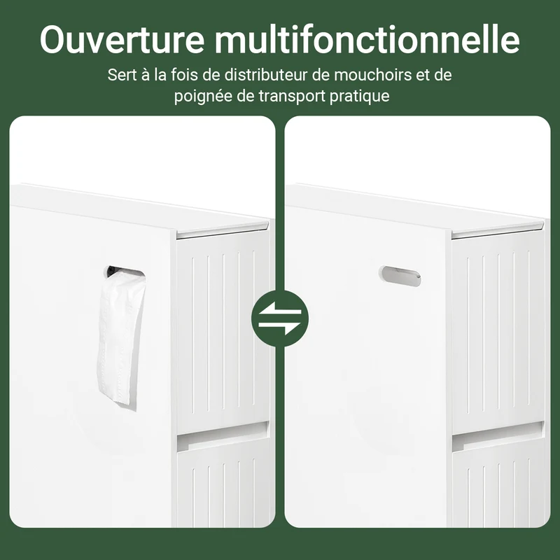 SoBuy BZR111-W Meuble WC Étroit 20 cm sur Roulettes – Rangement Papier Toilette, 2 Tiroirs, Blanc