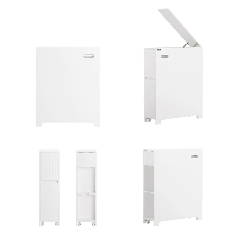 SoBuy BZR111-W Meuble WC Étroit 20 cm sur Roulettes – Rangement Papier Toilette, 2 Tiroirs, Blanc