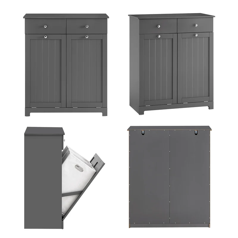 SoBuy BZR33-II-DG Meuble Salle de Bain avec Panier à Linge, 2 Tiroirs, Grande Capacité, pour Salle de Bain et WC, Rangement Optimisé – L78×P38×H90 cm, Gris