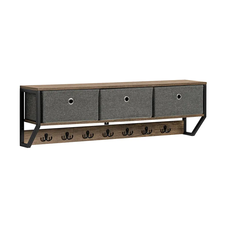 SoBuy FHK26-N Portemanteau Mural Meuble d’Entrée Vestiaire Portant à Vêtements Étagère Murale avec 3 Paniers et 7 Crochets Doubles, Style Industriel 100x20x30 cm