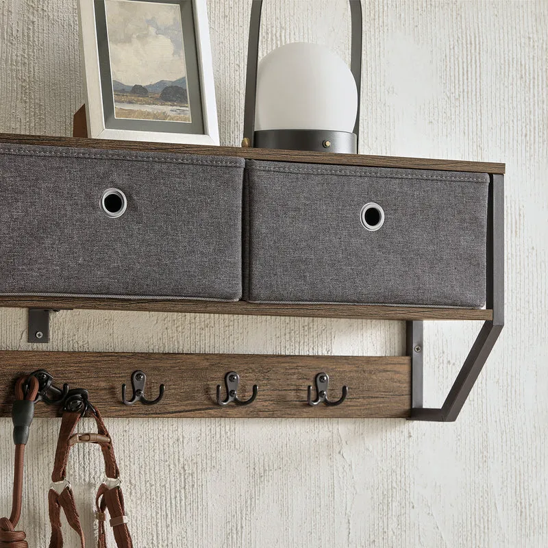 SoBuy FHK26-N Portemanteau Mural Meuble d’Entrée Vestiaire Portant à Vêtements Étagère Murale avec 3 Paniers et 7 Crochets Doubles, Style Industriel 100x20x30 cm