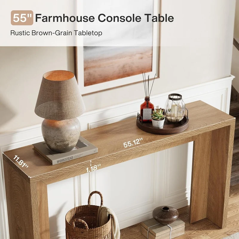 Tribesigns Table console de style campagnard de 140 cm avec rangement, Table basse marron rustique