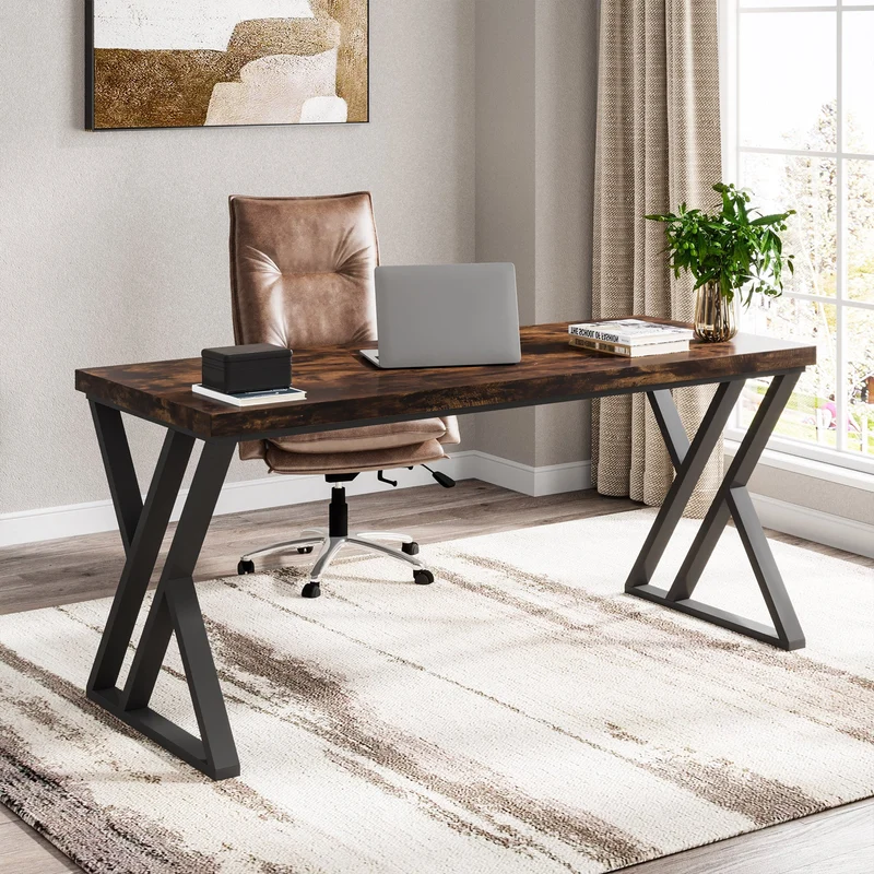 Tribesigns Bureau 140 cm avec pieds en métal en forme de Z, Bureau informatique robuste pour télétravail et bureau