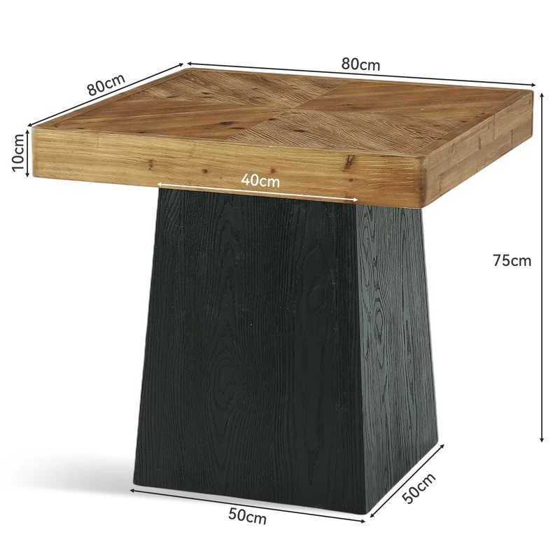 Tribesigns Table à manger carrée en bois massif, 80 cm pour 2 à 4 personnes, Table de cuisine de style champêtre avec pied central robuste