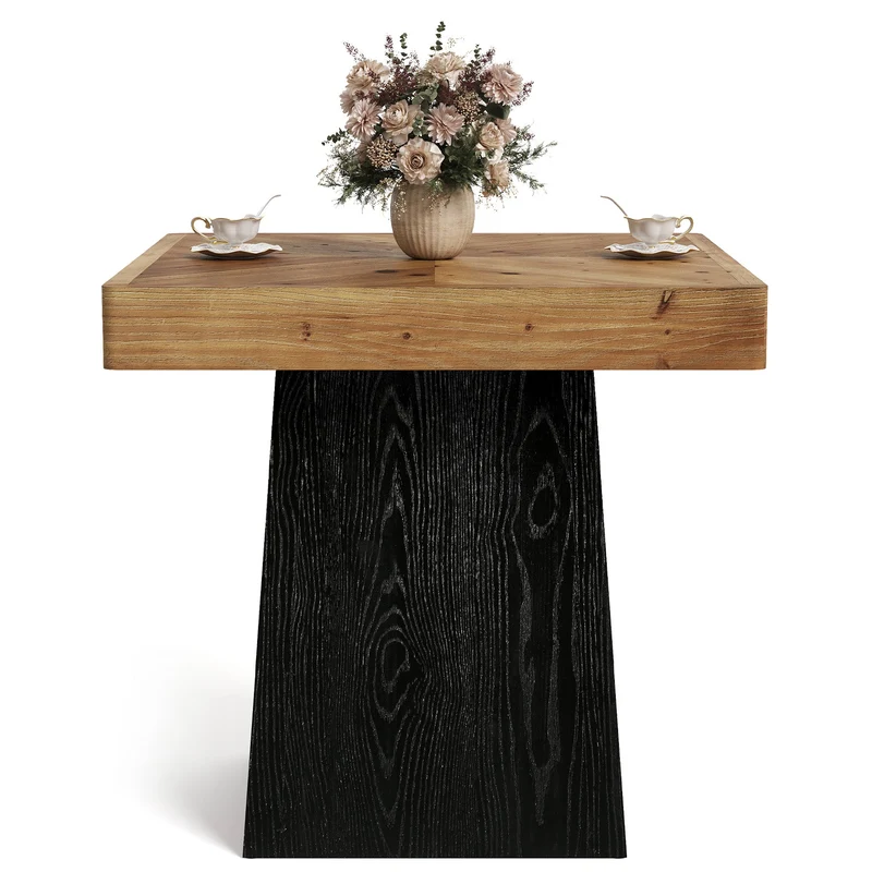Tribesigns Table à manger carrée en bois massif, 80 cm pour 2 à 4 personnes, Table de cuisine de style champêtre avec pied central robuste
