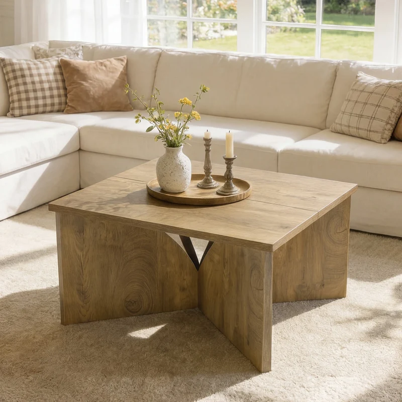 Tribesigns Petite table basse carrée (80 cm), Table d'appoint style ferme avec base robuste